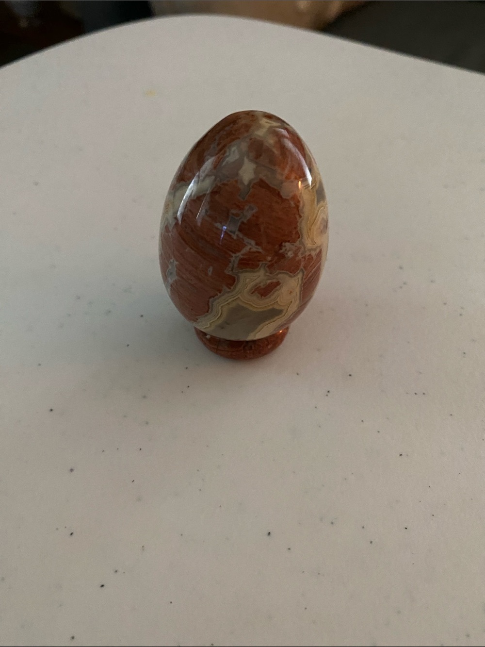 Polished Jasper marble egg on stand